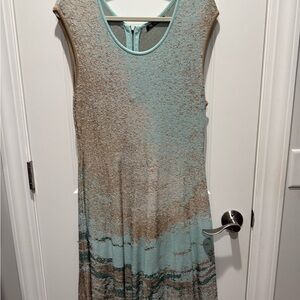 Nic & Zoe Elegant Sleeveless Knit Dress in Blue and Tan